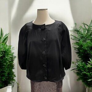 Apostrophe Petite Black Satin Button Front Blouse XLP Elegant Retro Silky Office